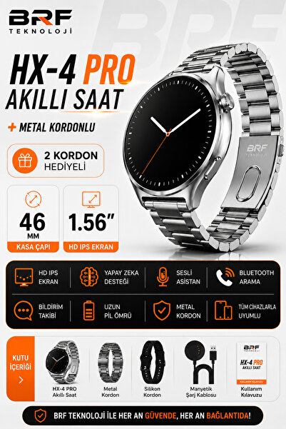BRF TEKNOLOJİ HX-4 Pro Akıllı Saat Metal Kordonlu Bluetooth Arama Özellikli 2...