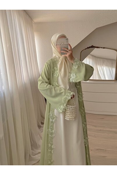 Noon Noora Solid Color Patchwork Floral Embroidery Soft Casual Abaya(headscar...