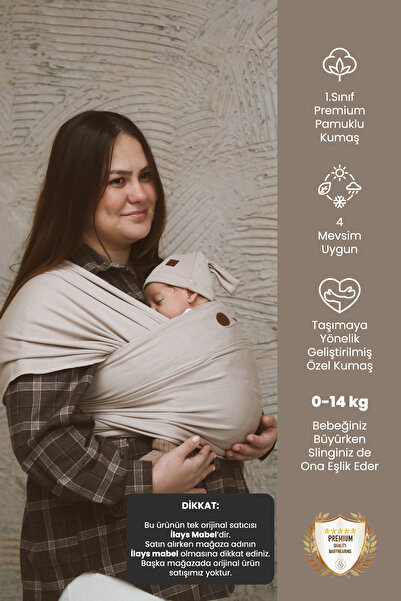 ilays beauty Premium Birinci Sınıf Pamuklu Esnek Wrap Sling Vizon (BABYWEARİN...