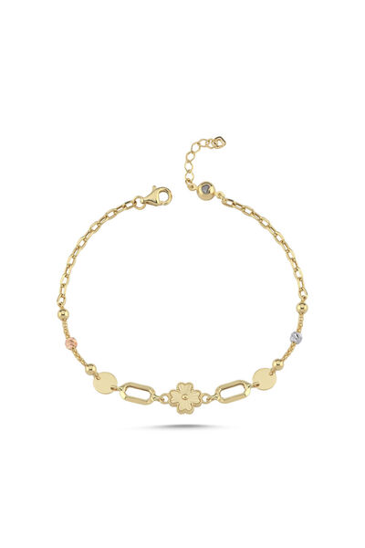 Sembol Gold 14 Ayar Altın Lucky Clover Yonca Figürlü Şans Bileklik 17-20 cm