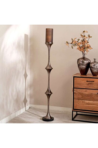 PAN HOME حامل شموع كينزو معدني وزجاجي 20×20×154 سم - نحاس معتق