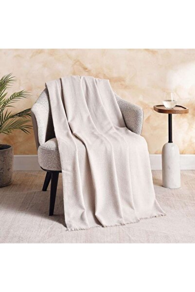 PAN HOME بطانية ناعمة جدًا من التويل مع حواف مزركشة 130×170 سم - كتان