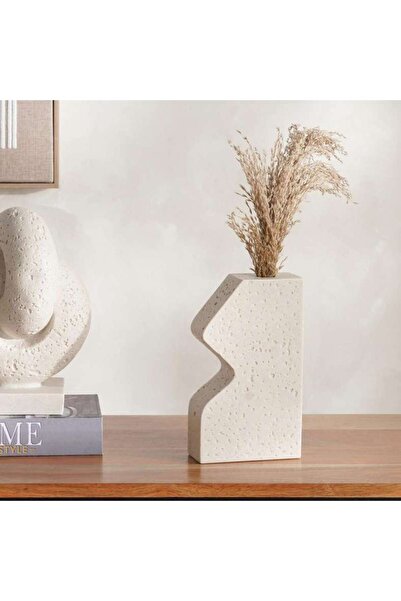 PAN HOME مزهرية تيرا من البولي ريزين للديكور 12.5×6.5×21.5 سم - بيج