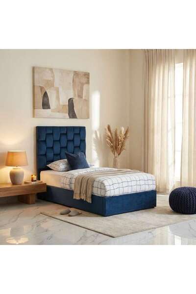 PAN HOME سرير ديانا الفردي من المخمل الأزرق مقاس 90×200 سم