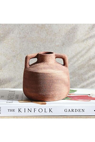 PAN HOME Hiba Stoneware Vase With Two Handle 11.3x11.3x11cm - Terracotta