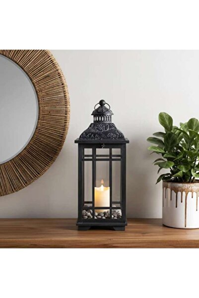 PAN HOME فانوس خشبي ماهينا 23x23x57.5 سم - أسود