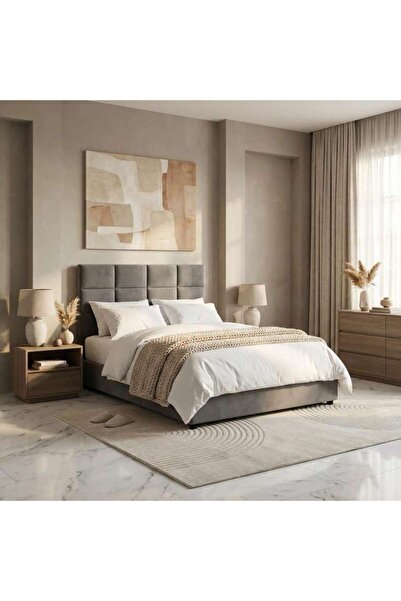 PAN HOME سرير أولجا كوين مخملي رمادي 160×200 سم