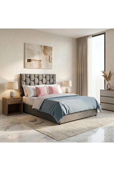 PAN HOME سرير ديانا توأم مخملي رمادي 140×200 سم
