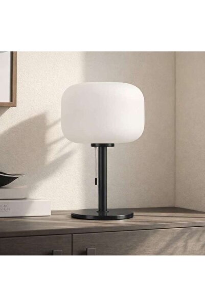 PAN HOME مصباح طاولة زجاجي من إكوماكس E27 مع مفتاح سحب 34x59 سم - أسود