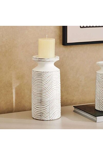 PAN HOME حامل شموع تياجو من البولي ريزين 12.5×12.5×26 سم - أبيض