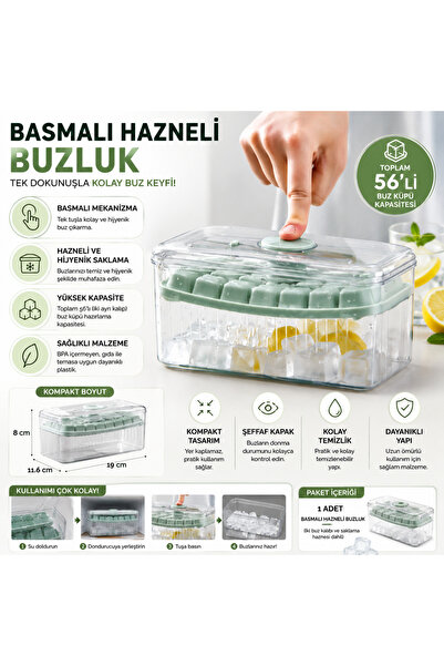 yusa stores Basmalı Hazneli Buzluk 56'lı Buz Kalıbı BPA İçermeyen Kapaklı Buz...