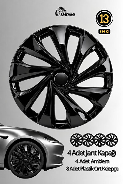 YONGA OTO AKSESUAR RENAULT BROADWAY R9 13 İnç Jant Kapağı 4'lü Set Siyah Gümü...
