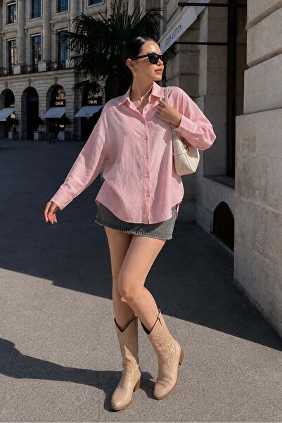 Madmext Pembe Uzun Kollu Oversize Gömlek MG2003