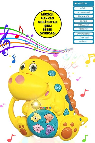 TOYFEST Hayvan Sesleri Çıkaran Tuşlu Işıklı Notalı Ninnili Müzikli Dinazor İn...