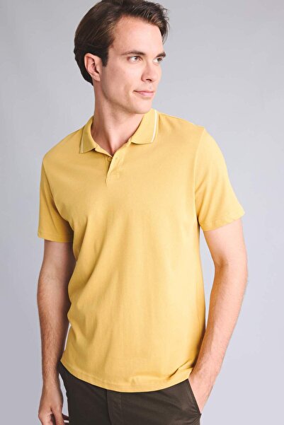 DeFacto 100% Cotton Regular Fit Short Sleeve Polo Yellow T-Shirt H8856Ax26Sm