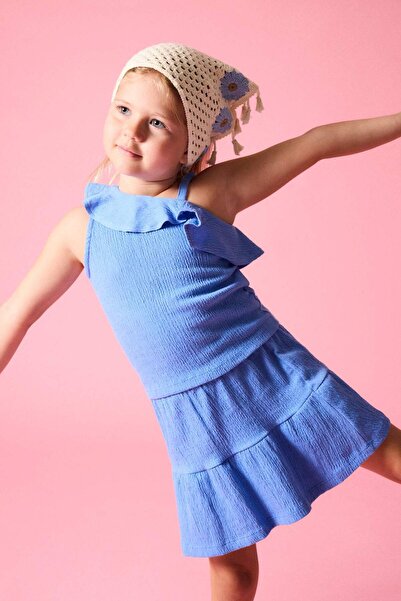 DeFacto Wrinkled Textured Fabric 2-Piece Blue Set for Baby Girl I0050A526Hs