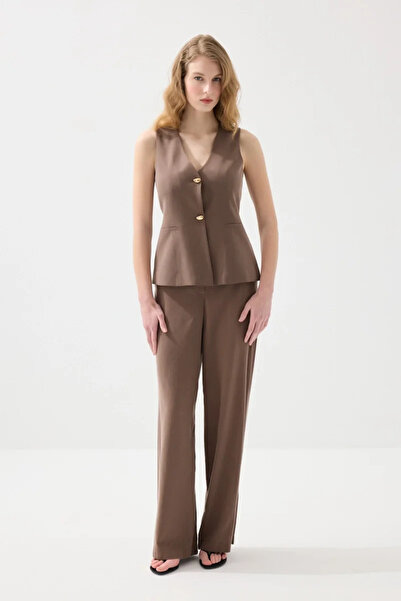 Gusto Pantaloni largi din Tencel - Maro