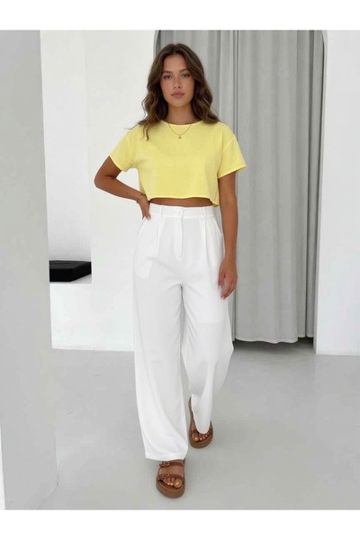 aksesuarista.co White Linen Trousers with Lining Detail