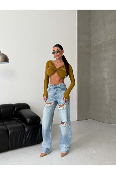 HerTon Vintage Washed Wide Leg Denim Pants – High Waist