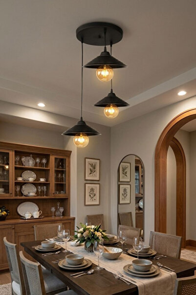 Lüxev Lighting Zenova Model Siyah 3"lü Yemek Masası Oturma Çocuk Yatak Odası ...
