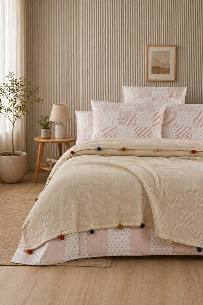 Vannes Home Canlı Renkli Ponponlu Çift Kişilik Pike Takımı 240x260 cm