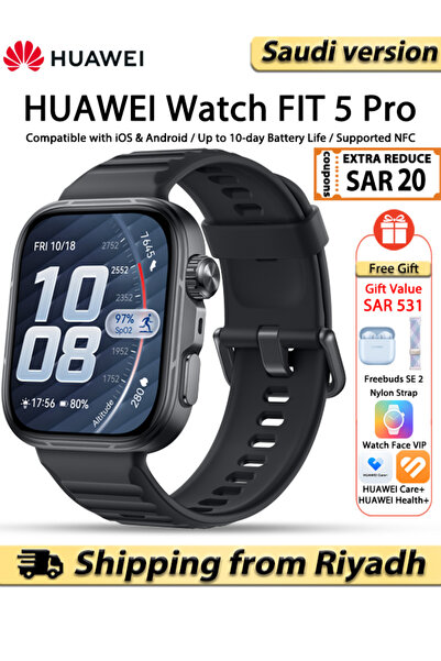 Huawei ساعة ذكية WATCH FIT 5 Pro، شاشة كاملة مقاس 1.92 بوصة، دراسة المخاطر، ت...