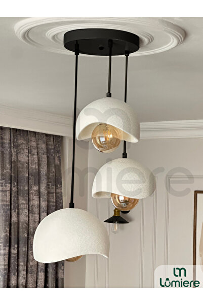 lumiere Design Beton Görünümlü 3'lü Sarkıt Avize İskandinav Bohem Modern Salo...