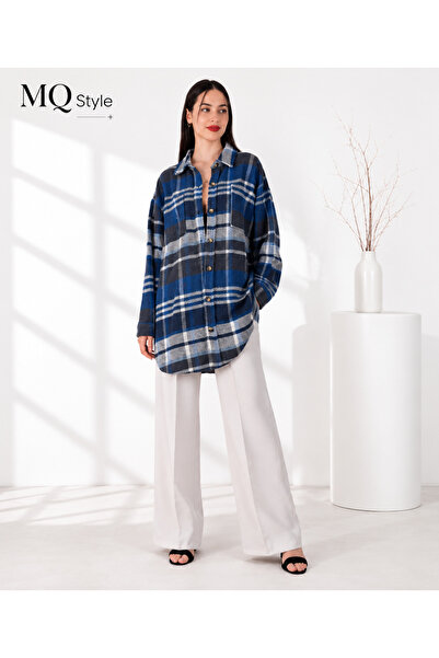 MQ Women's Long Checkered Shirt - Blue |   Style