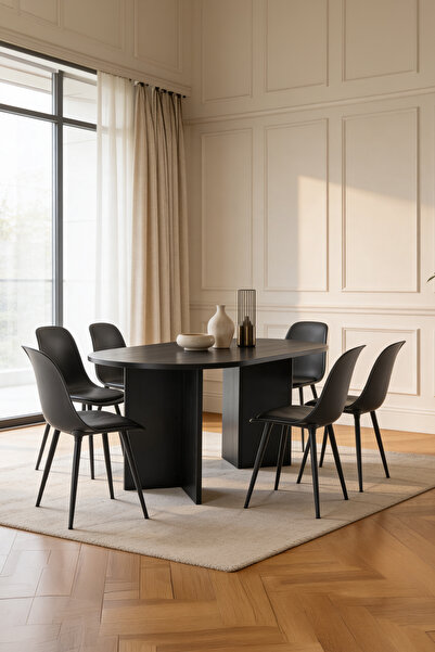 SARMOBİ Harmony Nara (SADECE MASA) Oval Masa 180x75x90 cm Siyah - Modern Tasarım