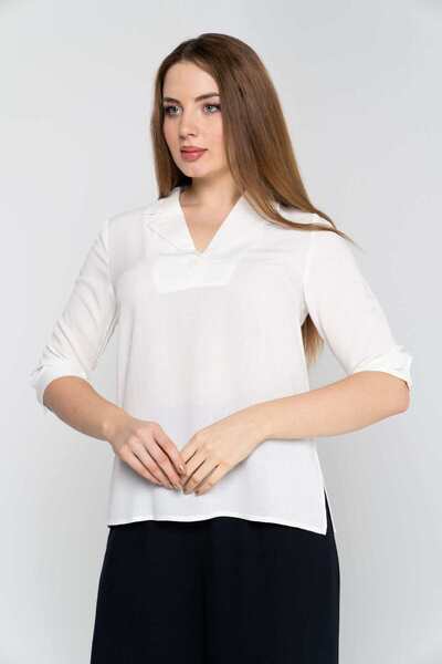 Nichii Women's 3/4 Sleeve Blouse with Wide Collar Shirt Design