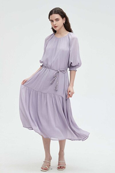 Nichii 3/4 Sleeve Midi Dress with Waist Tie
