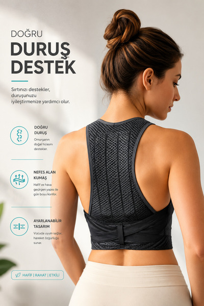 kırmed Dik Duruş Korsesi Sırt Düzeltici Postür Korsesi Kamburluk Önleyici Omu...
