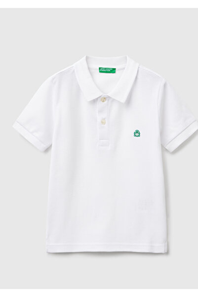United Colors of Benetton Erkek Çocuk Beyaz Logolu Pike Polo T-Shirt