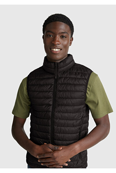 United Colors of Benetton Erkek Siyah Polyester Dolgulu Regular Fit Yelek