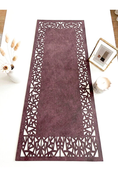 Ergüven Home Runner din țesătură din piele intoarsa cu model triunghi geometr...