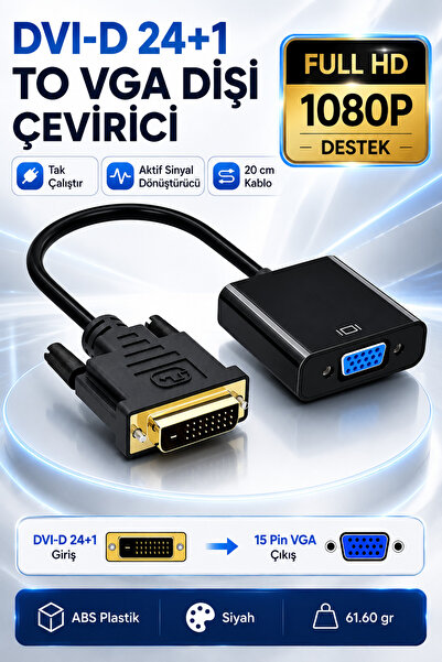 nelerbulurum 24+1 ERKEK TO VGA DİŞİ ÇEVİRİCİ ADAPTÖR KABLO DVI TO VGA ADAPTÖR