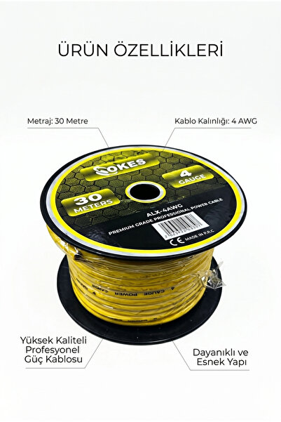 bm audio BM-4ga 4Ga 30 Metre Amfi Tesisat Güç Kablosu Profesyonel Seri Power ...