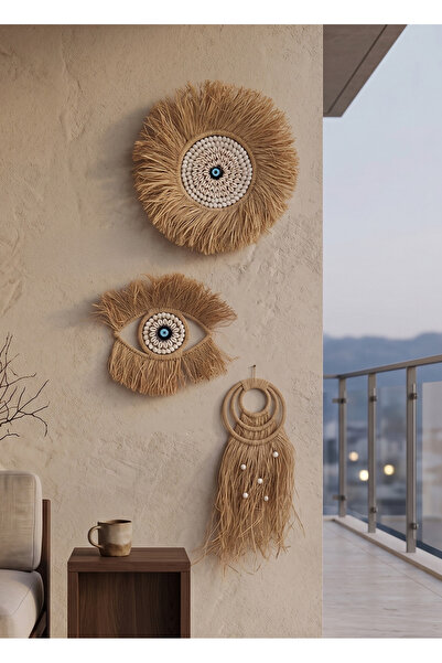 Maison Avf 3'lü Rafya Deniz Kabuklu Nazar Boncuklu Göz & Yuvarlak & Halka Model