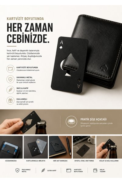 VENON Ace of Spades Card Size Wallet Size Black Bottle Opener Beer Soda Soft Drink Paper Design Soda Cola Opener Bar Kitchen Accessory | |   Metal | |   Cap Opener Decorative Practical Pocket Type