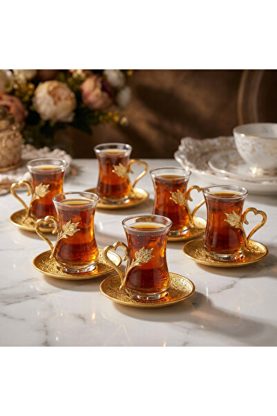 Generic Turkish Tea Set for 6 Persons - Luxury Glass Tea Cups with Golden Cup...