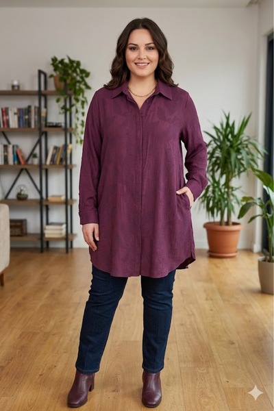 elma abone Plus Size Strawberry Jacquard Tunic Shirt