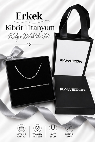 RAWEZON Çantalı Kutulu Erkek Hediye Seti -Titanyum Seri Çelik Kolye Bileklik ...
