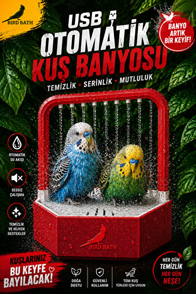 Genç 3D Büyük Boy Otomatik Kuş Banyosu - USB Bağlantılı Devridaimli Kuş Duşu ...