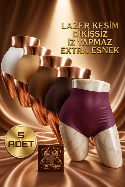 Afrodizyac 5'li Extra Yüksek Bel Lazer Kesim Dikişsiz iz Yapmaz Hayalet Külot...