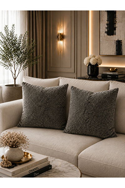 BURCIN HOME Anthracite Throw Pillow Cover Set of Two Decorative Premium Textu...