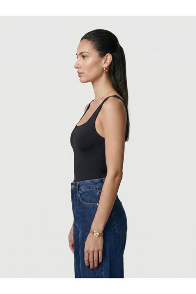 Noe Collection Women's Square Neck Thick Strap Snap Fastener Body Slim Fit Tight Fit Lycra Bodysuit