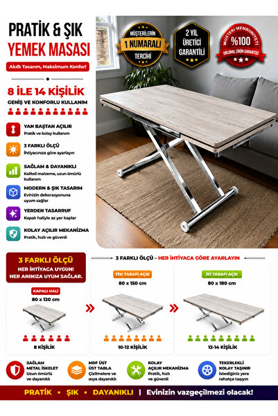 SEHPAM AKILLI Yan Baştan Açılır Akıllı Yemek Masası Oval Mdf Tabla Alt Mekani...