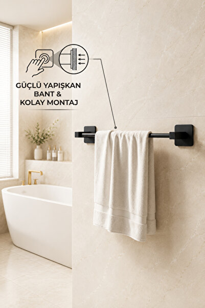 RİYA HOME EV & DEKORASYON Kare Yapışkanlı Siyah Uzun Havluluk