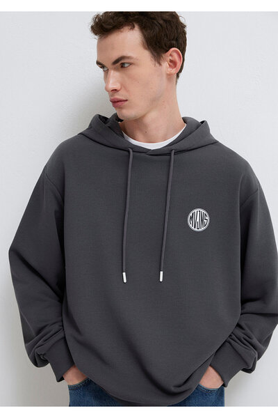 Mavi MVJNS Logo Baskılı Kapüşonlu Antrasit Sweatshirt 0611786-80106