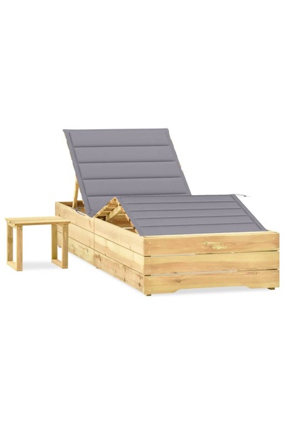 Concept Șezlong de grădină cu masă și pernă, lemn de pin tratat